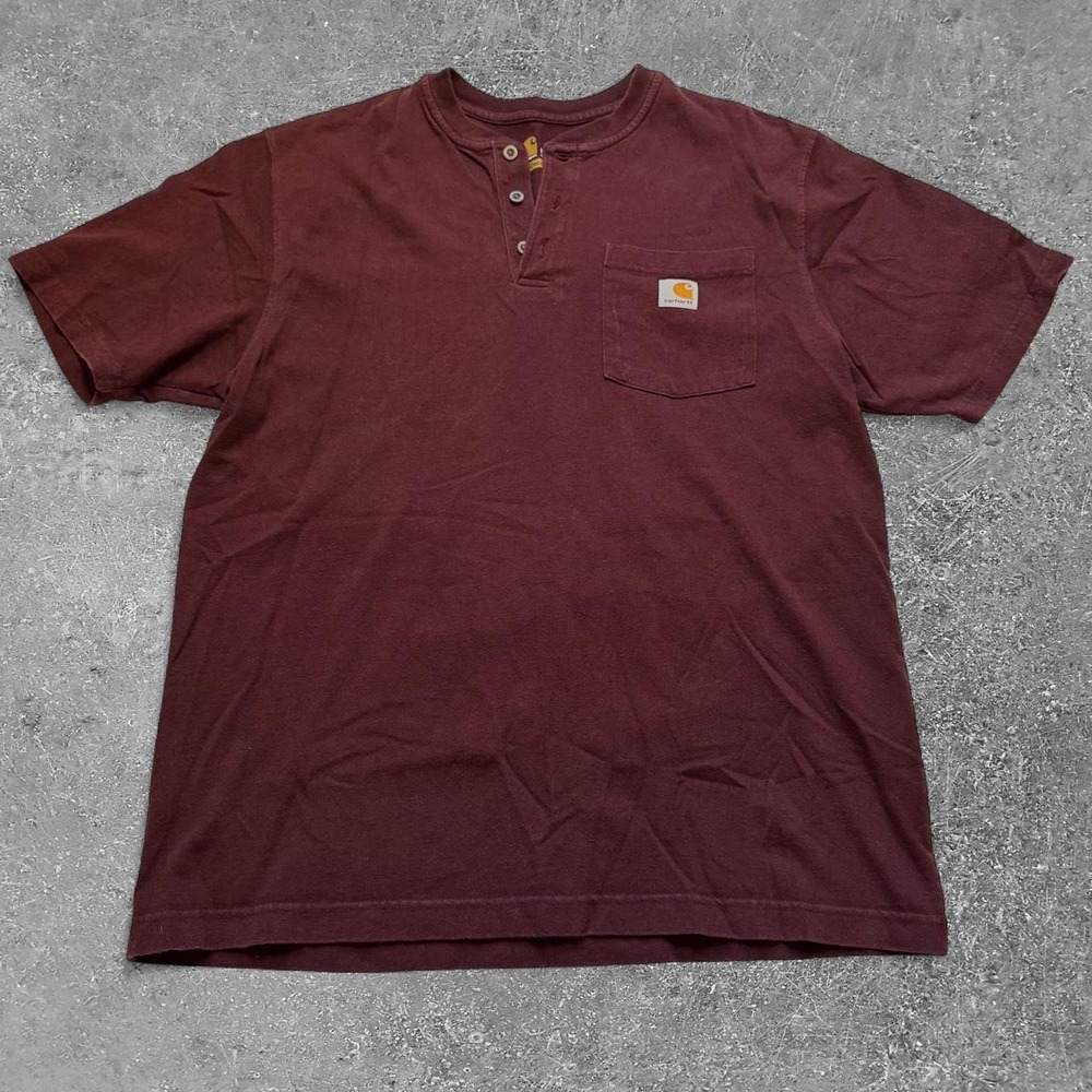 Carhartt Mens Burgundy Henley T Shirt Short Sleeve Pocket Original Fit K84 PRT M